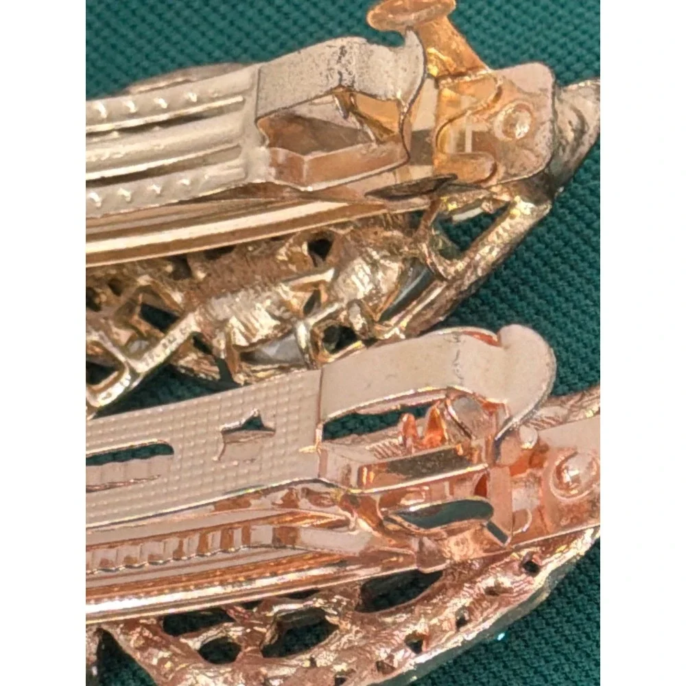 Rose Gold Rhinestone Hair Barrette Set Butterfly and Leaf Crystal Clips 2pc